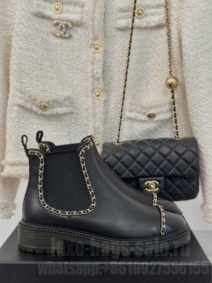 Chanel Calfskin Ankle Boots with Chain Black 2024 