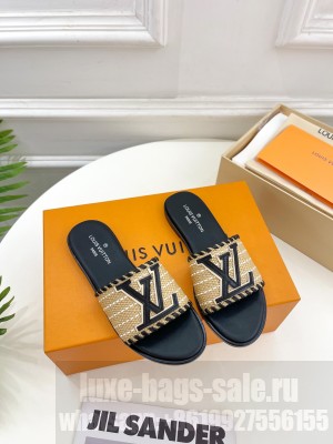 Louis Vuitton Starboard Flat Slide Sandal in LV Raffia and Leather 2023 Black