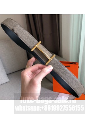 Hermes H D'Ancre Reversible Leather Buckle Belt 32mm Grey/Gold 2019 Collection