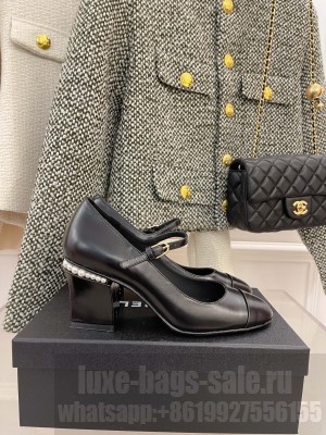 Chanel Heel 75mm Mary Janes With Pearl Pumps Black Spring 2022 Collection