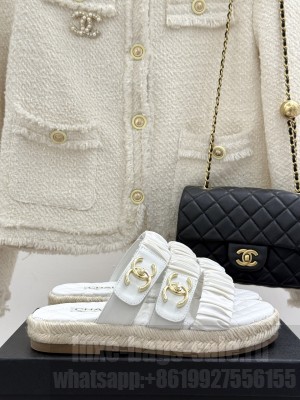 Chanel Three-Strap Buckle Espadrilles Slide White 2025