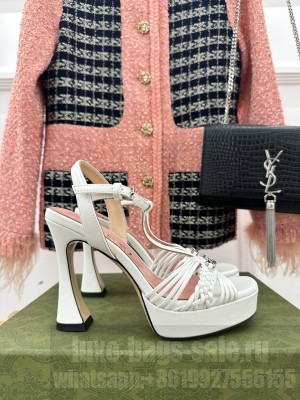 Gucci Lambskin Platform 11cm Heel Sandals with GG Chain 2023 White