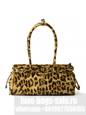 Prada Leopard Print Leather Medium Handbag 1BA426 Coffee