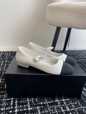 Chanel Women's Mary Jane Ballet With Crystal Velvet & Grosgrain Flat White