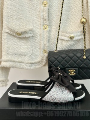 Chanel Glitter Imitation Pearls Slide Sliver