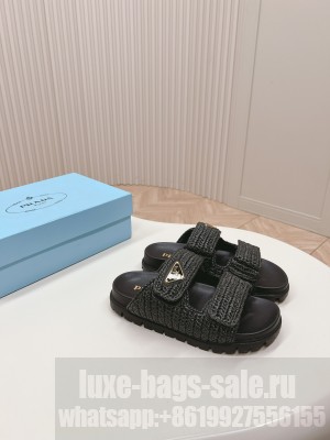 Prada Crochet Cage Slide Flat 2024 Black