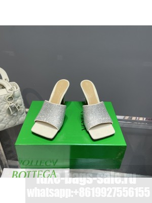 BOTTEGA VENETA Stretch 9cm Strass-embellished White silk Crystal mules