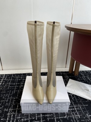 The Row Mesh and leather 80mm Heel Knee-High Boots Beige
