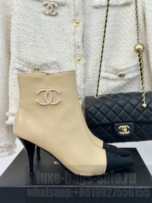Chanel Lambskin & Grosgrain Pointed Toe Boot 2024 Beige