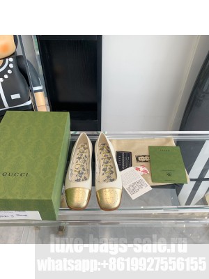 Gucci ballet flat with Interlocking G White leather with gold metallic tip 2021 Collection