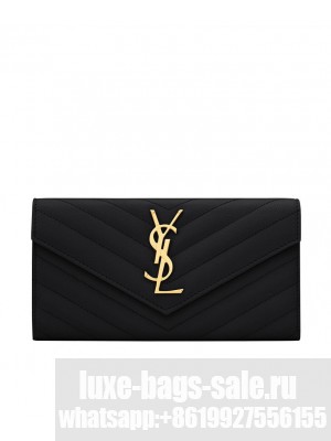 Saint Laurent Monogram Large Flap Wallet In Grain De Poudre Embossed Leather Black