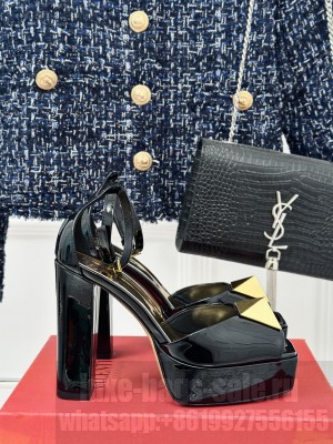 VALENTINO OPEN TOE PUMP WITH ONE STUD PLATFORM IN PATENT LEATHER 120 MM BLACK