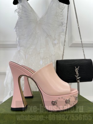 Gucci Leather Platform Slide Sandal 15cm with Interlocking G Studs 2023 Pink