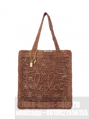Chloe Summer Banana Tote Bag In Raffia Coffee