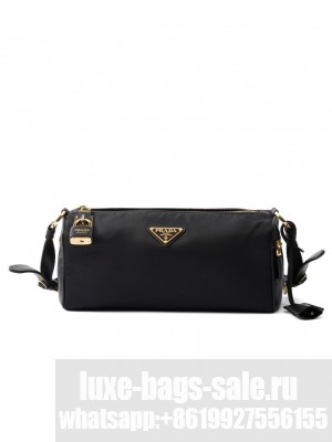 Prada Medium Re-Nylon And Leather Shoulder Bag With Padlock 1BC233 Black
