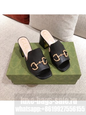 Gucci Leather Slide Sandal with Horsebit Black 2021 10 Collection