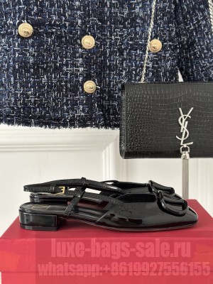 Valentino Metal-Tone VLogo Leather Slingback Sandals Black