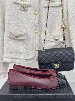 Chanel Ballet Flats 9cm Printed Lambskin & Patent Calfskin Burgundy Black 2025