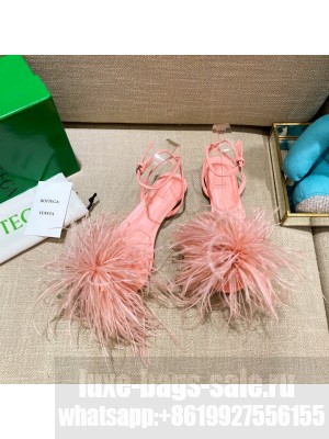 Bottega Veneta FEATHER DOT Leather and ostrich feather flat sandals FLAMINGO 2021 Collection