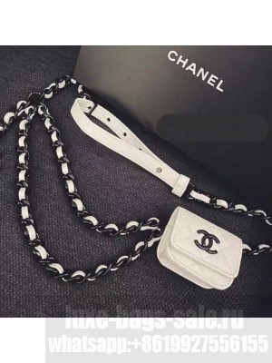 Chanel Quilted Grained Calfskin Chain Belt Bag/Airpods Pro Holder AP1956 White  2021 Collection