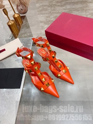 Valentino ROMAN STUD CALFSKIN PUMP 45MM ORANGE