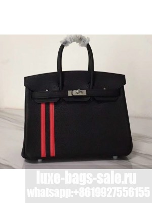 Hermes red Striped Birkin 25 Bag in original togo Leather black