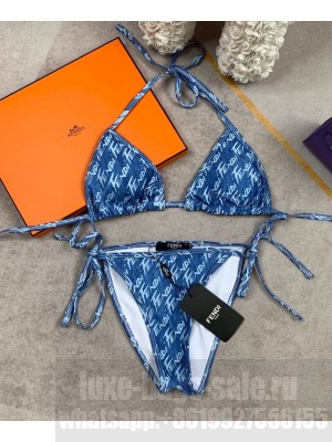 Fendi Women's Logo Print Swimsuit Blue
