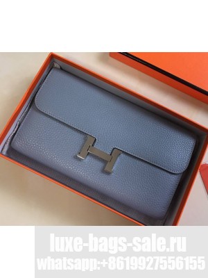 Hermes Epsom Calfskin Constance Long Wallet Clutch Bag Pale Blue