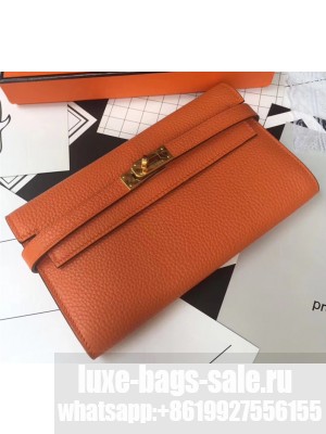 Hermes Kelly Handmade Wallet in Clemence Leather Orange