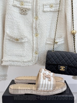 Chanel CC Logo Rope Soled With Chain Slide Flat Beige/White 2025 