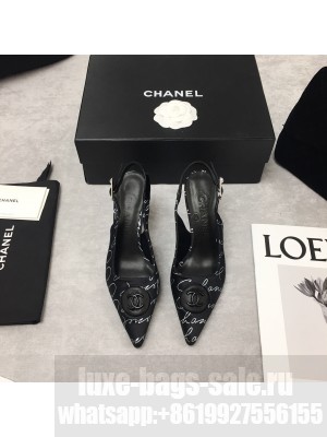 Chanel Vintage Signature Silk with Circle CC Charm 70mm Pump Black 2021 Collection