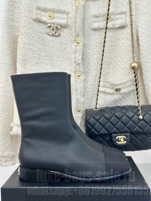 Chanel Women's Leather/Grosgrain Black Boots 
