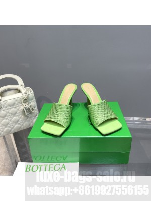 BOTTEGA VENETA Stretch 9cm Strass-embellished Green silk Crystal mules