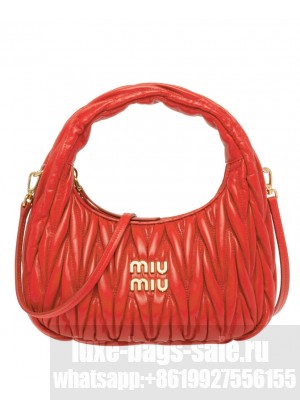 Miu Miu Wander Matelasse Nappa Leather Mini Hobo Bag Red
