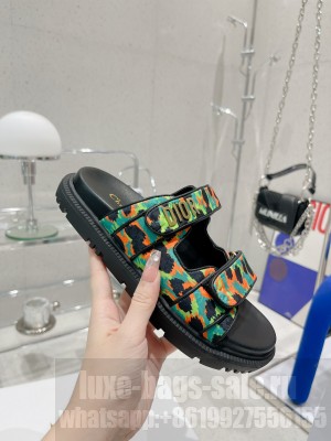 Dior DiorAct Mizza Print Fabric Flat Slide Sandals Green 2022 Collection