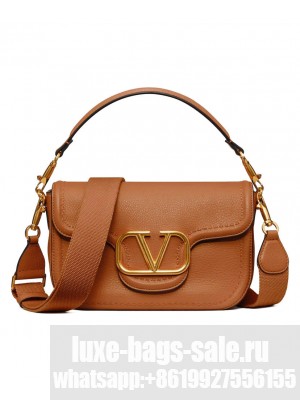 Valentino Garavani Alltime Grainy Calfskin Shoulder Bag Coffee