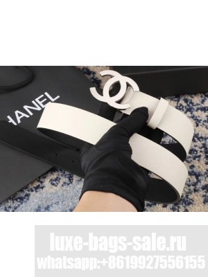 Chanel Width 3.5cm Leather Belt White/Black with Silver CC Logo