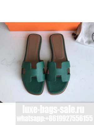 Hermes Oran Flat slippers in epsom leather  Malachite/brown