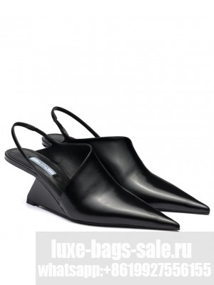 Prada Women's Brushed Leather Slingback Pumps Black