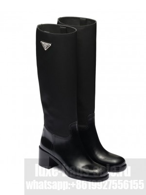 Prada Women's Brushed Leather And Nylon Boots 1W411M Black