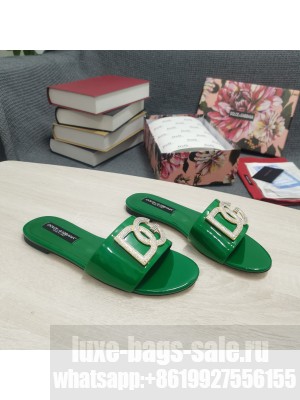 DOLCE & GABBANA CALFSKIN SLIDERS DG CRYSTAL LOGO 2022 GREEN