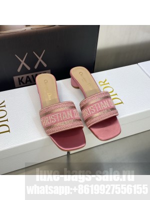 Dior Dway Heeled Slide Sandals 4cm in Cotton Embroidered 2023 Collection 033