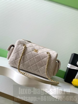 Chanel velvet Small Bowling Bag AS5792 Cream