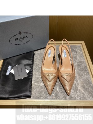 Prada Women's 5.5cm Satin Slingback Sandals With Crystals 2022 Collection,Orange