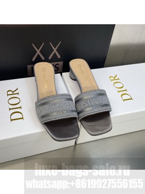 Dior Dway Heeled Slide Sandals 4cm in Cotton Embroidered 2023 Collection 035