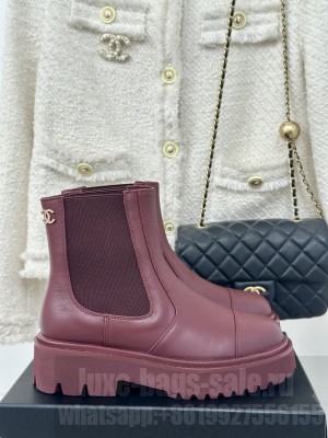 Chanel Women's Calfskin Boots Burgundy