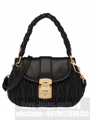 Miumiu Matelasse Nappa Leather Handbag 5BH188 Black