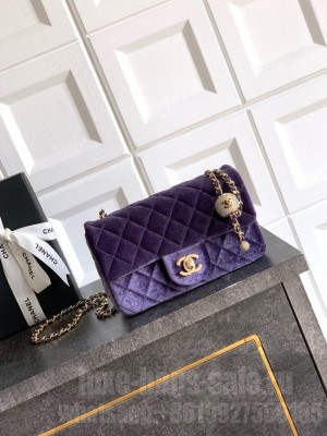 Chanel small Classic Handbag velvet AS1787 Purple