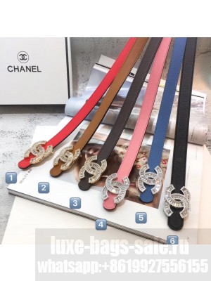 Chanel Width 2cm Crystal CC Logo Buckle Leather Belt