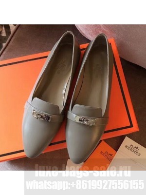 Hermes Kelly Calfskin Flat Loafers Grey  Collection